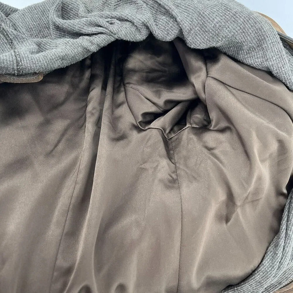 Anthropologie Hei Hei Vegan Leather Jacket Size S Brown Zip Up Layered Trim - Picture 11 of 15